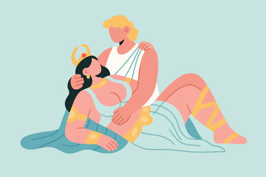 Vector Cartoon of a Beautiful Goddess and a Handsome God Illustration Creative Design Template 