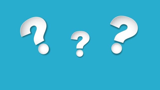 Question marks on blue background animation.