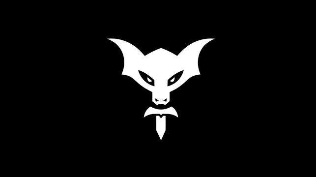 A stylized white wolf-like head with a downward pointing blade on a black background