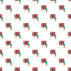 Naklejka premium Seamless pattern featuring a standing pinboard with notes and potted plant