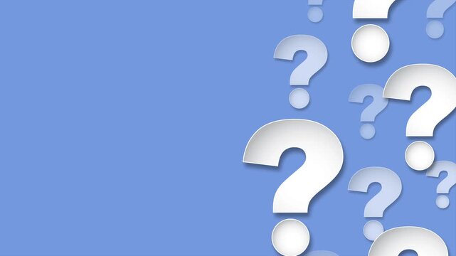 Question marks on blue background animation.