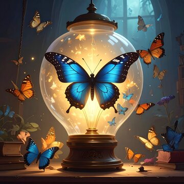 butterfly perched on the lamp
