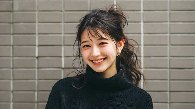 Young Woman in Black Turtleneck Portrait / 黒いタートルネックを着た若い女性のポートレート