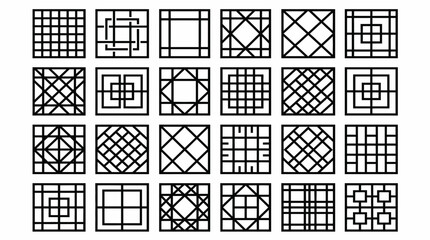 Fototapeta premium A set of intricate line ornament designs arranged in rows on a white background.