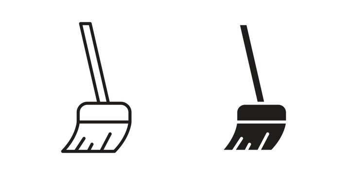 Broom icon design, logo, app, template set. Black icons