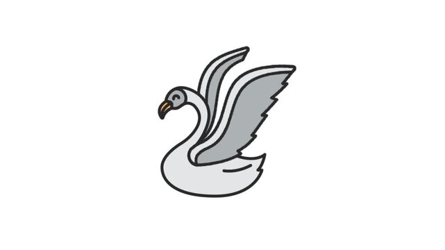 A swan resting on the sea. A seabird 3d icon animation.