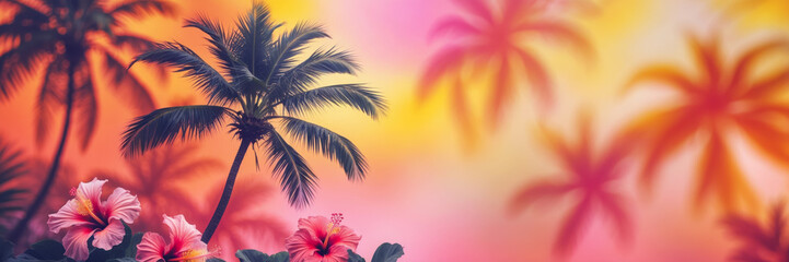 Obraz premium Wide banner poster with copy space for text on holiday summer tropical beach seascape AI Generative