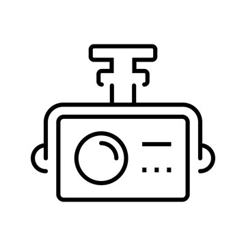 Dash camera icon. Transport and vehicle electronics line symbol. Black and white.