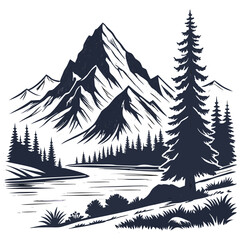 Fototapeta premium serene mountain landscape with majestic mountains and lake vector illustration