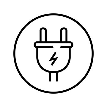 Power plug icon. Technology and power supply line symbol. Black and white.