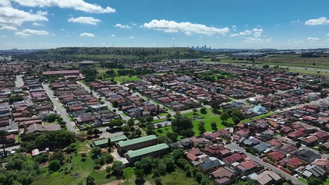 Aerial drone view of the townscape of Soweto, Johannesburg, South Africa.