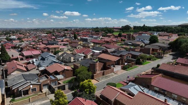 Aerial view of the cityscape of Soweto. Johannesburg, South Africa.