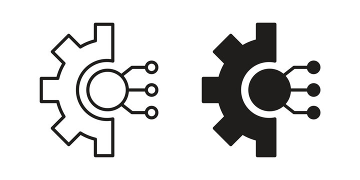 Digital technology gear icon design, logo, app, template set. Black icons