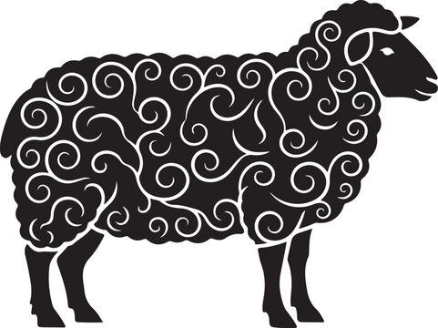Sheep Silhouette Vector Icon with Swirl Wool for Eid Al Adha