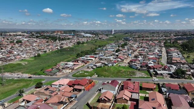 Aerial drone view of the cityscape of Soweto. Johannesburg. South Africa.