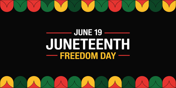 Juneteenth Freedom Day graphic design with June 19 text and decorative border