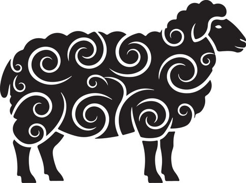 Sheep Silhouette Vector Icon with Swirl Wool for Eid Al Adha