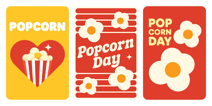 Colorful Popcorn Day Celebration Designs With Heart And Floral Elements