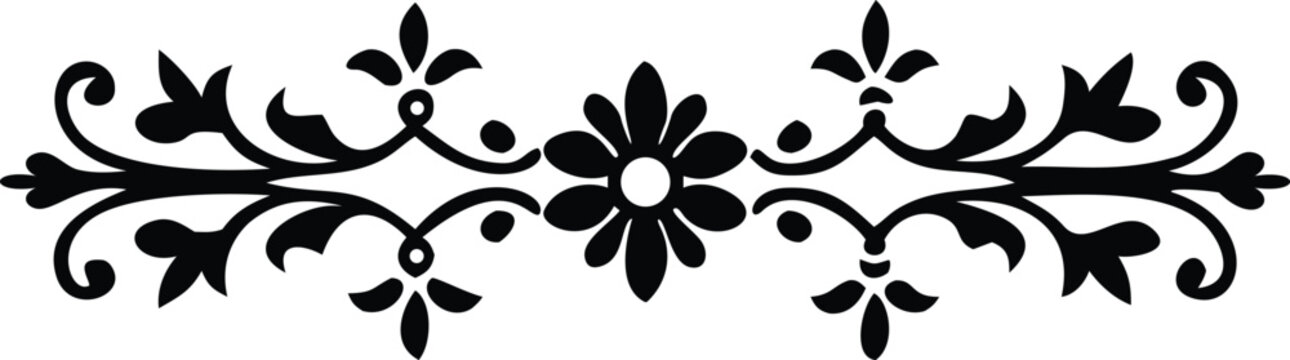 Elegant Horizontal Calligraphic Divider Adorned with a Central Flower Motif