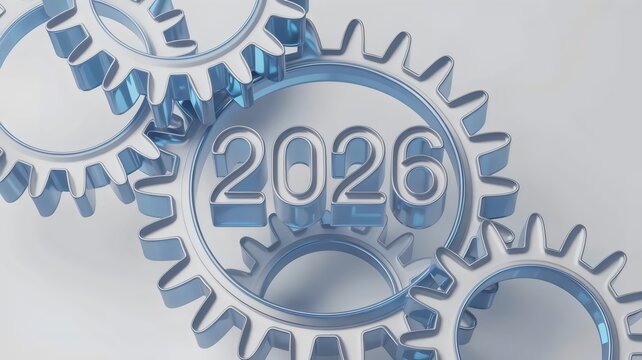 Interlocking glass gears in minimalist 3D render - for business efficiency concepts