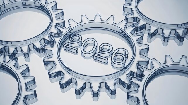 Frosted glass gear mechanism in 3D with light refraction - for process optimization imagery