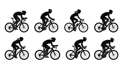 Fototapeta premium Silhouettes of Cyclists in Motion on Bicycles.