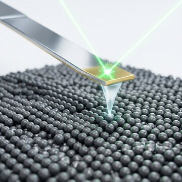 Advanced Atomic Force Microscope Tip Interacting With Nanoparticles In A Detailed 3D Render