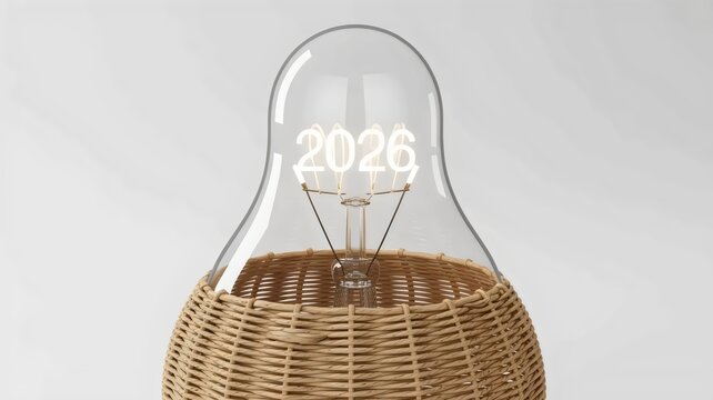 Minimalist eco light bulb made of woven material - for creative idea visuals