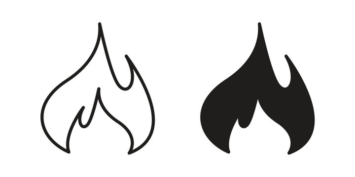 Fire icon design, logo, app, template set. Black icons