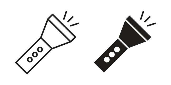 Flashlight icon design, logo, app, template set. Black icons