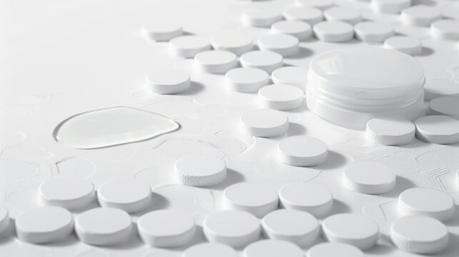 White Pills and Medicine Container on White Surface in Medical Setting