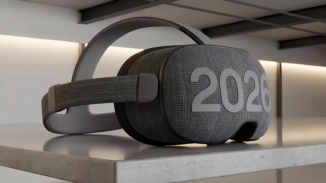 Sustainable textile VR device on concrete surface - for metaverse business visuals