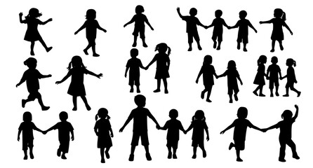 Fototapeta premium Kids silhouette collection with playful children poses in modern vector design isolated on white