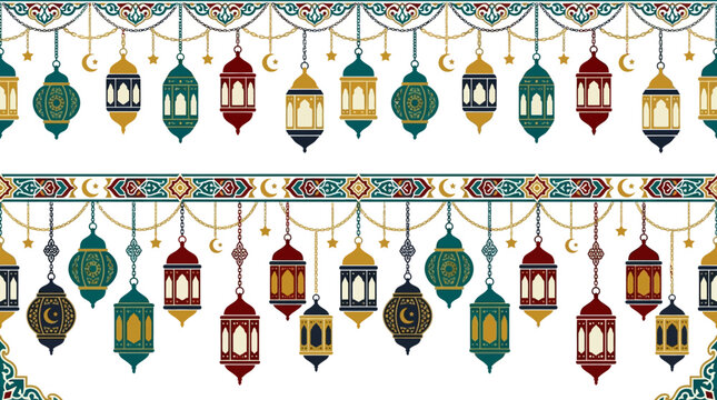 Colorful Lanterns Hanging in Row.