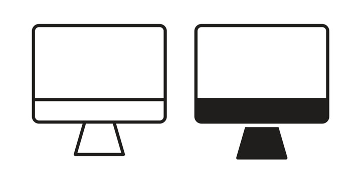 Monitor icon design, logo, app, template set. Black icons