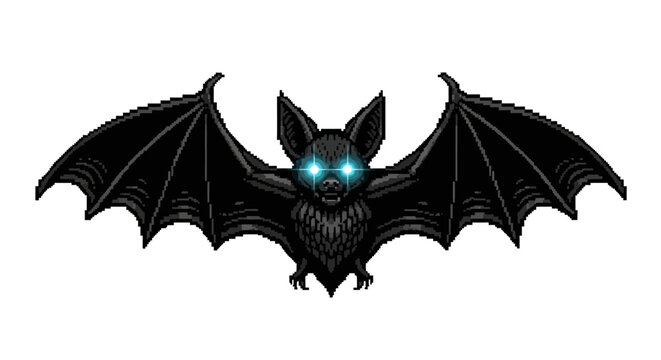 Scary Black Bat with Glowing Blue Eyes Flying.