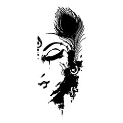 profile portrait of hindu god krishna with peacock feather in grunge style © UrbanDruid