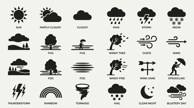 Weather Forecast Icons Set Graphic.