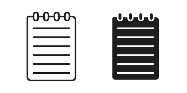 Notepad icon design, logo, app, template set. Black icons