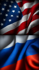 Obraz premium us flag waving next to russiand flag. relations usa and russia