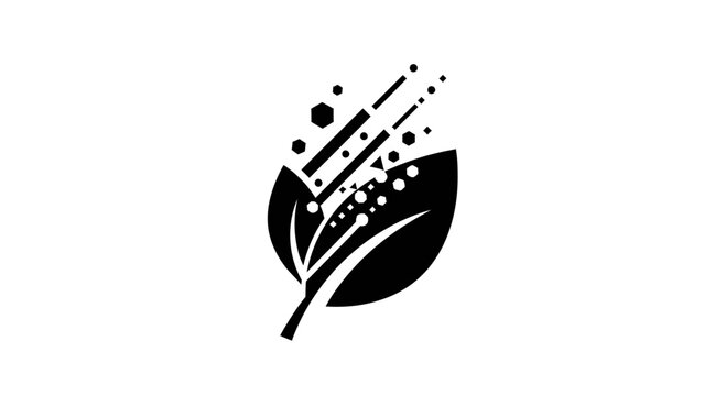 Black leaf icon with dynamic design elements.