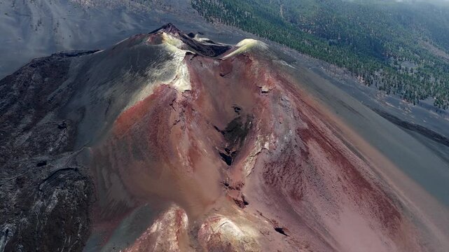 Aerial View Tajogaite Volcanic Crater and Los Llanos Lava Aftermath La Palma Canary Islands Spain; Seismic Activity Monitoring Volcanology and Future Eruption Forecasting