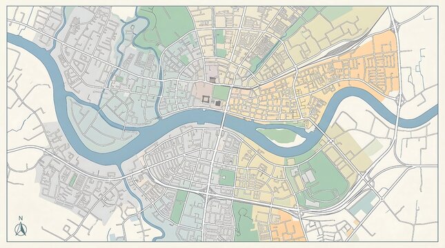 detailed vector map of palembang city with districts and waterways