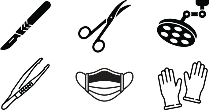Surgical instruments and protective gear a medical icon set