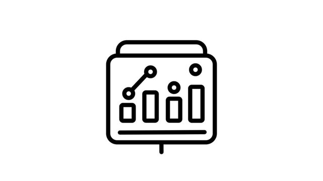 Data Infographic Board Motion Icon. Animated icon of a whiteboard display showing various growth charts and data points, representing business reporting and statistical analysis.