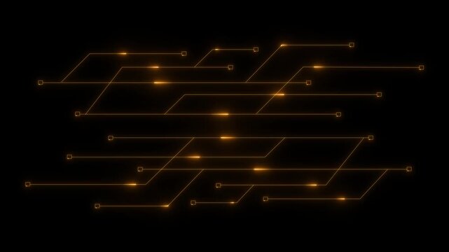 Glowing circuit board network animated widescreen background. Digital technology. Horizontal wide banner copyspace loop animation. Dynamic motion graphics design. HD video with alpha channe