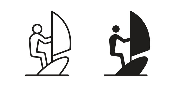 Windsurf icon design, logo, app, template set. Black icons