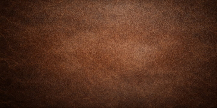 A dark aged brown leather texture with a rough vintage grunge pattern creates a textured antique parchment surface for a retro wallpaper backdrop