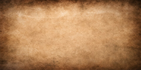 Fototapeta premium A blank vintage parchment sheet with a stained brown grunge texture and aged antique surface creates a weathered retro backdrop for a worn paper design