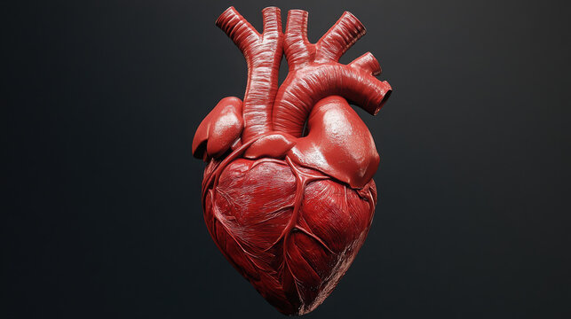 Ultra realistic 3d human heart model with detailed anatomy on dark background for medical education and health concepts